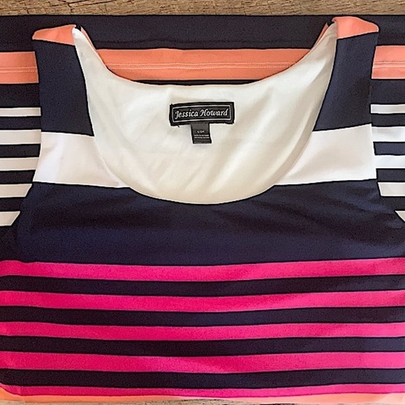 Jessica Howard Stripe Jersey Maxi Dress Sleeveless Scoop Neck Column Side Slit S - Picture 5 of 8